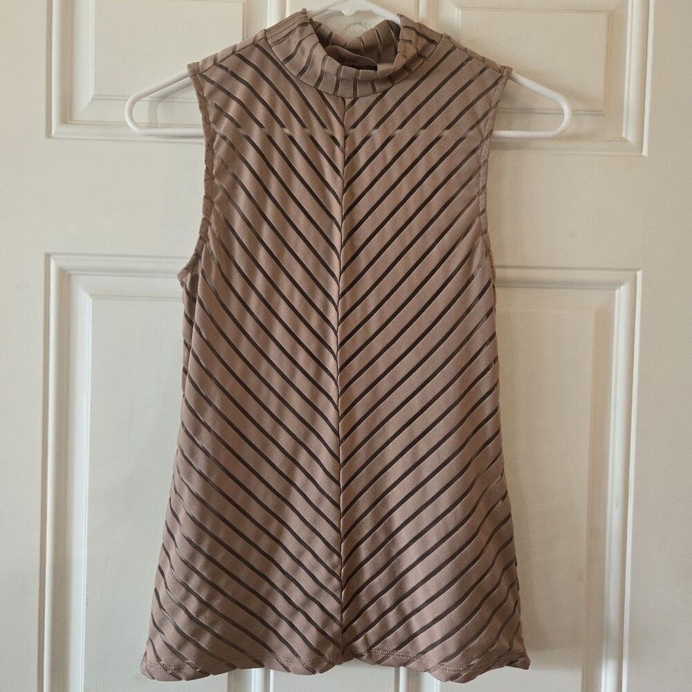 Willow Root Mauve Striped High Neck Tank Top Women's Sz Small Sheer Summer Shirt
